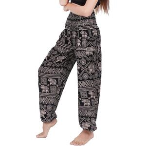 BANJAMATH XXL Smocked Waist Thai Harem Pants Hippie Bohemian Palazzo Elephant